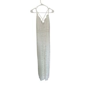 White Lace Jumpsuit V Neck Criss Cross Back‎ Sleeveless Romper Elegant